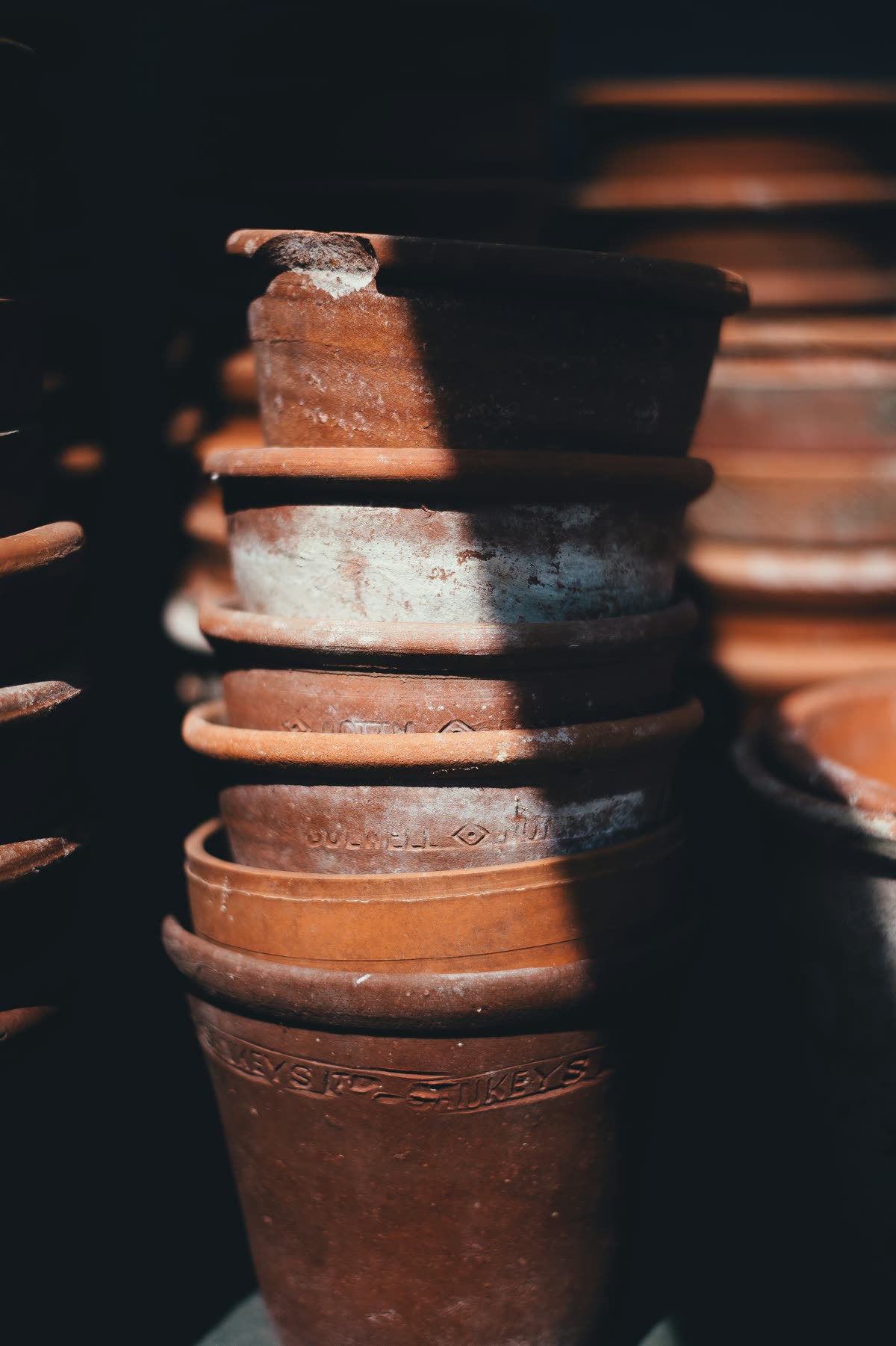 Stacks of terracotta pots